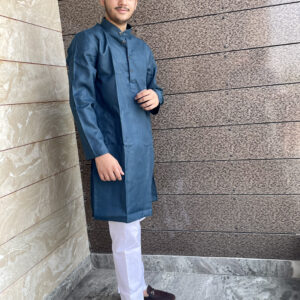 Men's Cotton Plain Kurta With White Pajama